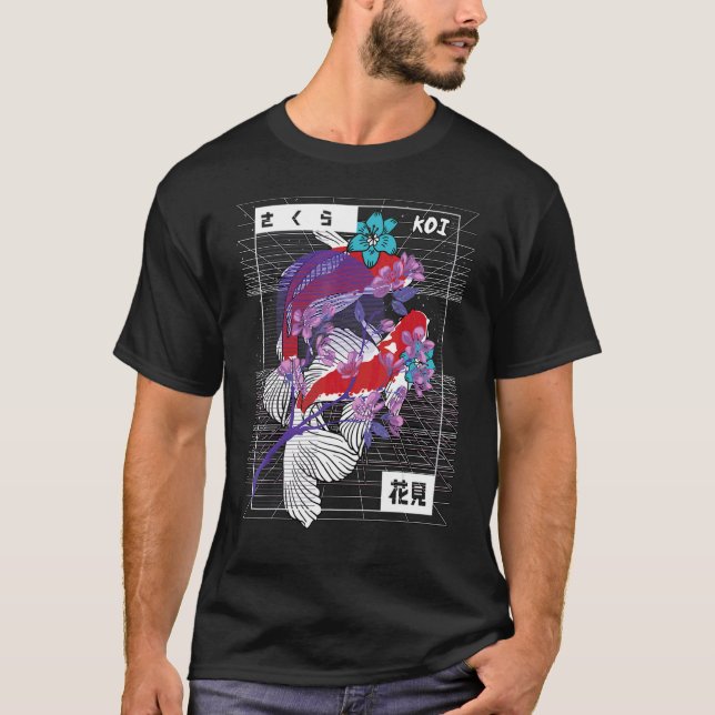 Vaporwave Koi Fish Japan Sakura Carp Breeder T-Shirt (Front)