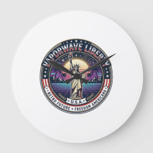 Vaporwave Liberty Patriotic Patriotic Vaporwave Re Large Clock