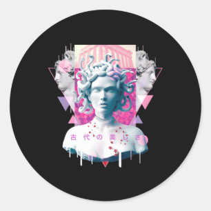 Vaporwave Medusa Statue Aesthetic Japanese Otaku Classic Round Sticker