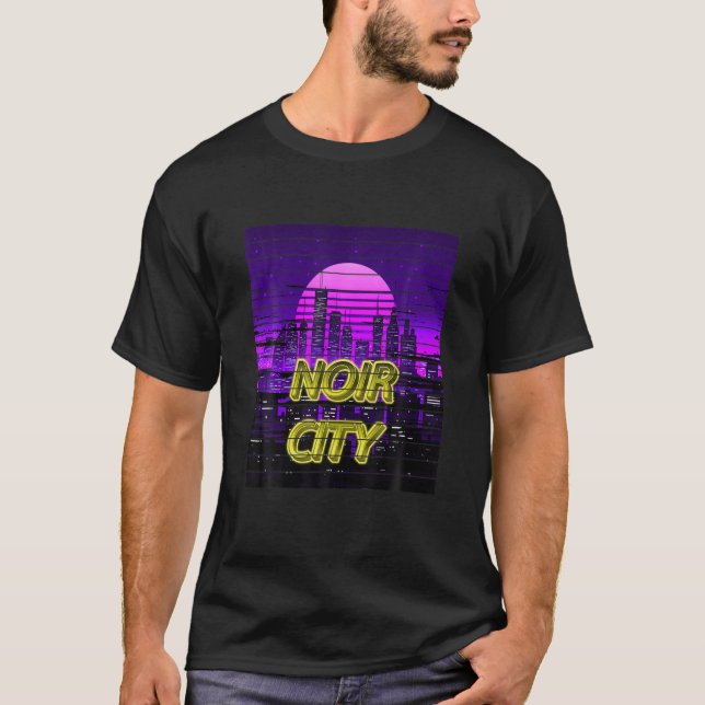 Vaporwave Noir City 80S Future City Gamer Science T-Shirt (Front)