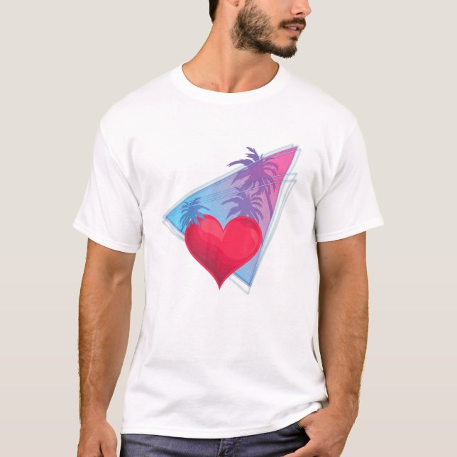 Vaporwave Palm Trees Tropical Heart Love Heart T-Shirt (Front)
