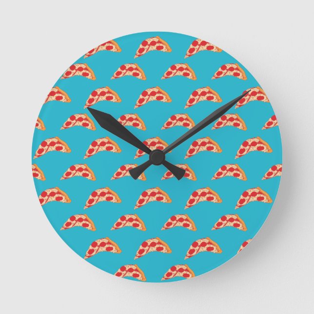 Vaporwave Pepperoni Cheese Pizza Slice Fast Food Round Clock (Front)