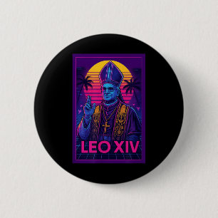 Vaporwave Pope Leo Xiv _ Retrofuturistic Catholic 6 Cm Round Badge