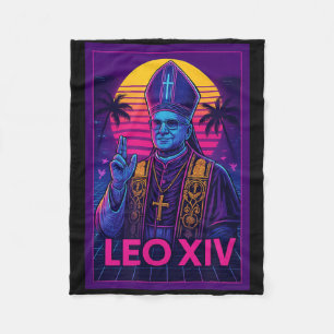 Vaporwave Pope Leo Xiv _ Retrofuturistic Catholic Fleece Blanket