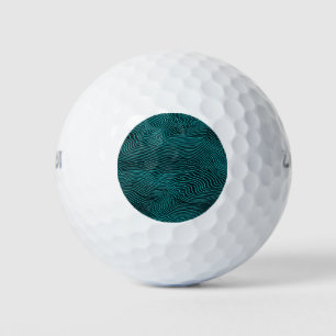 Vaporwave Rippling Teal and Dark Blue Line Pattern Golf Balls