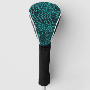 Vaporwave Rippling Teal and Dark Blue Line Pattern Golf Head Cover