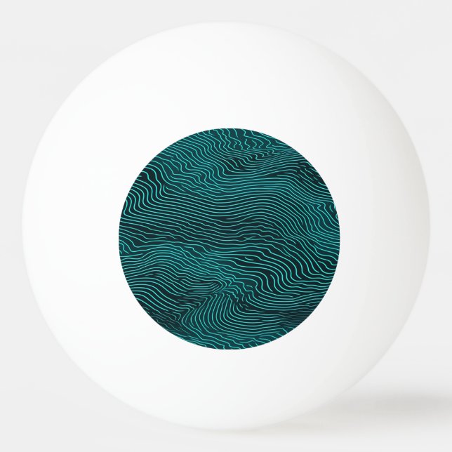 Vaporwave Rippling Teal and Dark Blue Line Pattern Ping Pong Ball (Front)