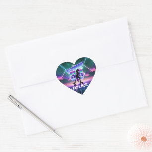 Vaporwave Roller Skate Birthday Party Heart Sticker