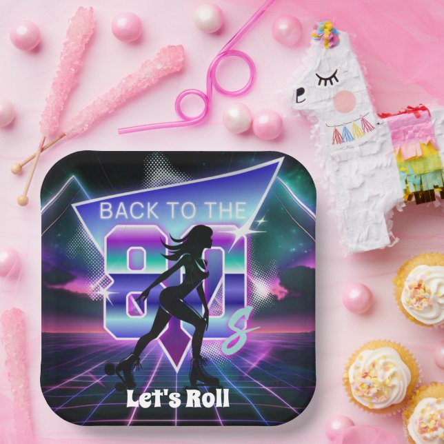Vaporwave Roller Skate Birthday Party  Paper Plate (Party)