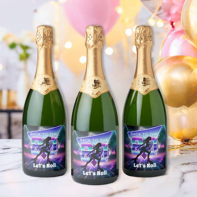 Vaporwave Roller Skate Birthday Party  Sparkling Wine Label (Creator Uploaded)