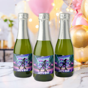 Vaporwave Roller Skate Birthday Party  Sparkling Wine Label