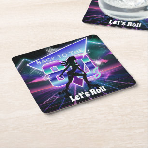Vaporwave Roller Skate Birthday Party  Square Paper Coaster