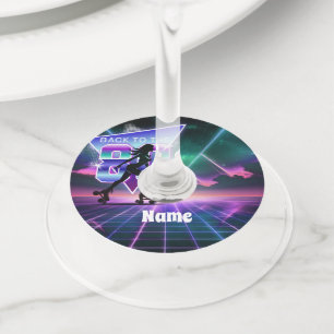 Vaporwave Roller Skate Birthday Party Wine Glass Tag