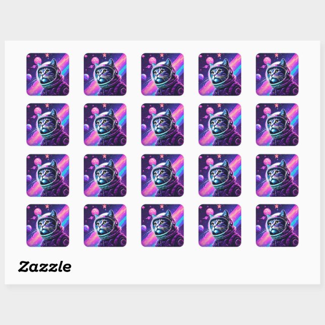 Vaporwave Space Cat Sticker – Retro Galaxy Kitty A (Sheet)