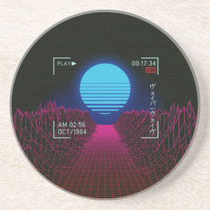 Vaporwave Sunset Landscape Coaster