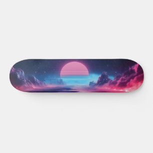 Vaporwave Sunset Landscape,Retro-Futuristic Design Skateboard