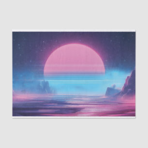 Vaporwave Sunset Landscape,Retro-Futuristic Design Tissue Paper