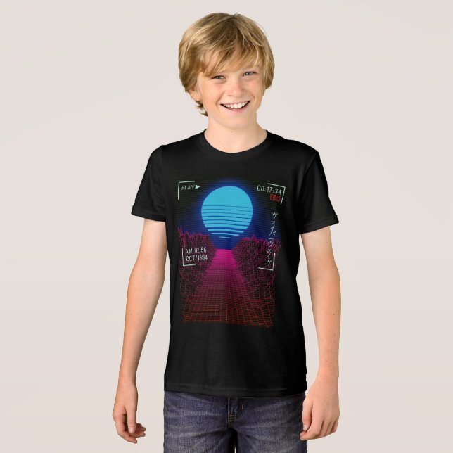 Vaporwave Sunset Landscape Tri-Blend Shirt (Front Full)
