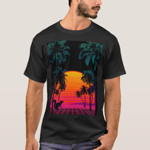 Vaporwave Sunset Palms – Neon Squirrel Gridscape T-Shirt
