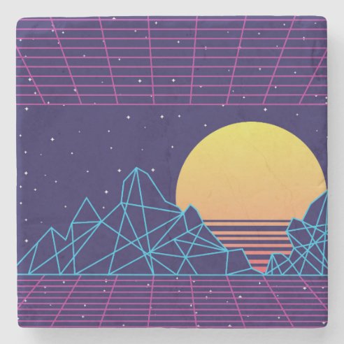 80s Vaporwave Sunset Stone Coaster