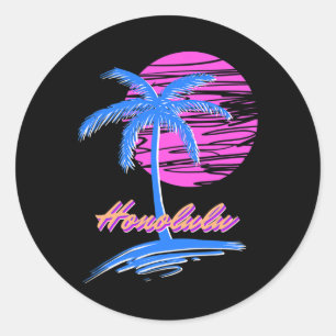Vaporwave Synth Outrun Sunset 80s Beach Retro Hono Classic Round Sticker