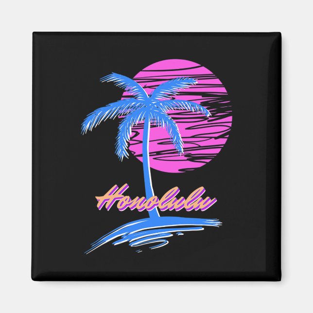 Vaporwave Synth Outrun Sunset 80s Beach Retro Hono Magnet (Front)