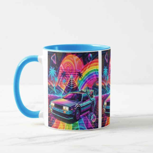 Vaporwave Synthwave Pride Flag Delorean Mug (Left)