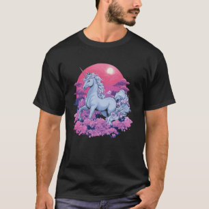 Vaporwave Unicorn Cherry Blossoms Retro Synthwave T-Shirt