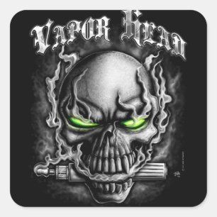 Vapour Head Black Square Sticker