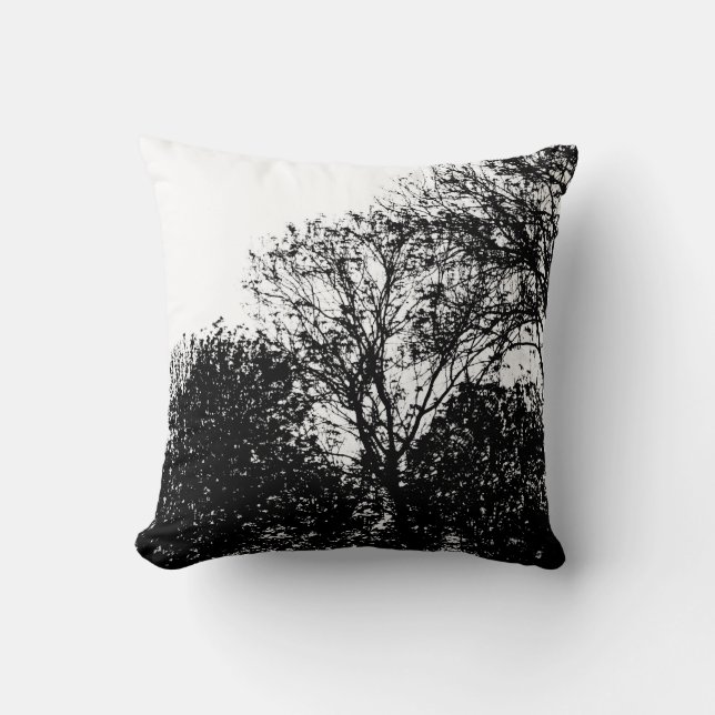 Vår - Trees in Summer (Black on White) Cushion (Front)