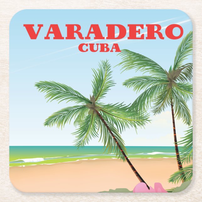 Varadero Cuban beach travel poster Square Paper Coaster (Front)