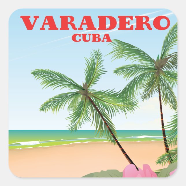 Varadero Cuban beach travel poster Square Sticker (Front)