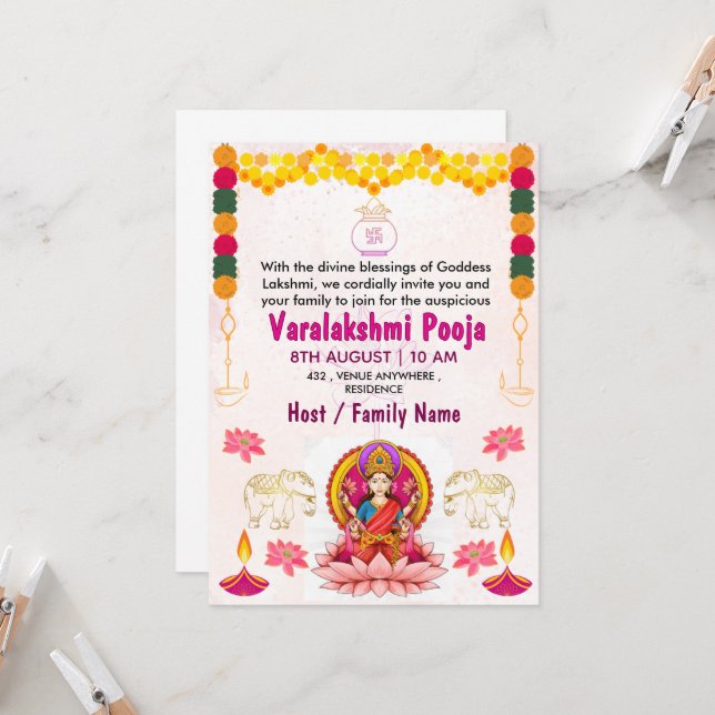 Varalakshmi Vratham Invitation Card | Pooja (Front/Back In Situ)