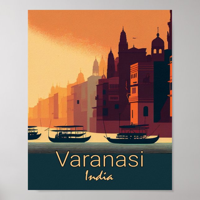 Varanasi India Minimalist Vintage Travel Poster (Front)