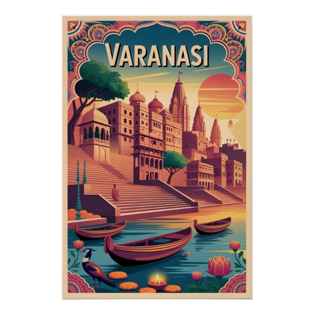 Varanasi India Retro Travel Poster (Front)