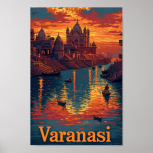 Varanasi India Vintage Art Travel Illustration Poster