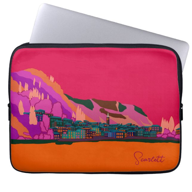 Varenna at Night Como Italy Illustration Travel Laptop Sleeve (Front)