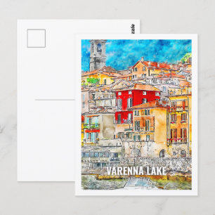 Varenna Lake Como Italy Famous Travel Watercolor  Postcard