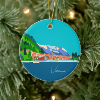 Varenna Lake Como Italy Illustration Travel Ceramic Tree Decoration