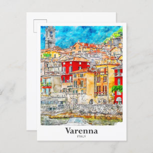 Varenna Lecco Italy Travel Watercolor Hand Drawn Postcard