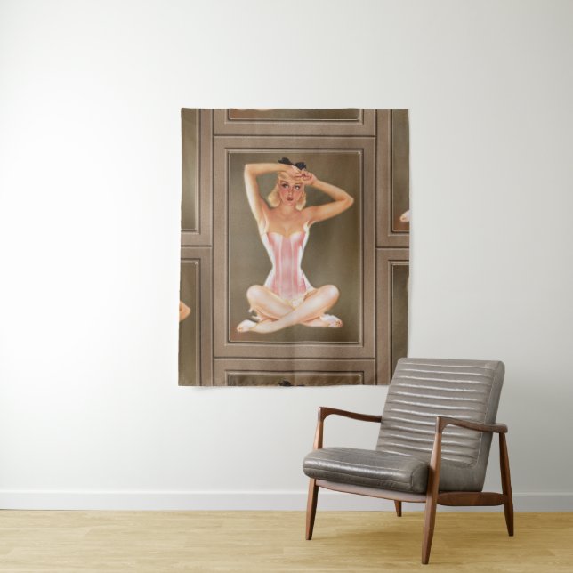 Varga Girl In A Pink Corset by Alberto Vargas Tapestry (In Situ)