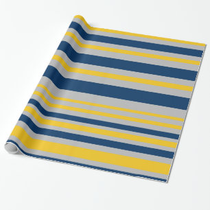 Variable Stripe Pattern Navy Blue Grey Yellow Wrapping Paper