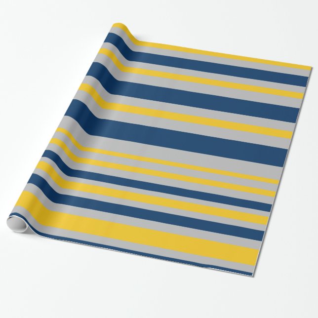 Variable Stripe Pattern Navy Blue Grey Yellow Wrapping Paper (Unrolled)