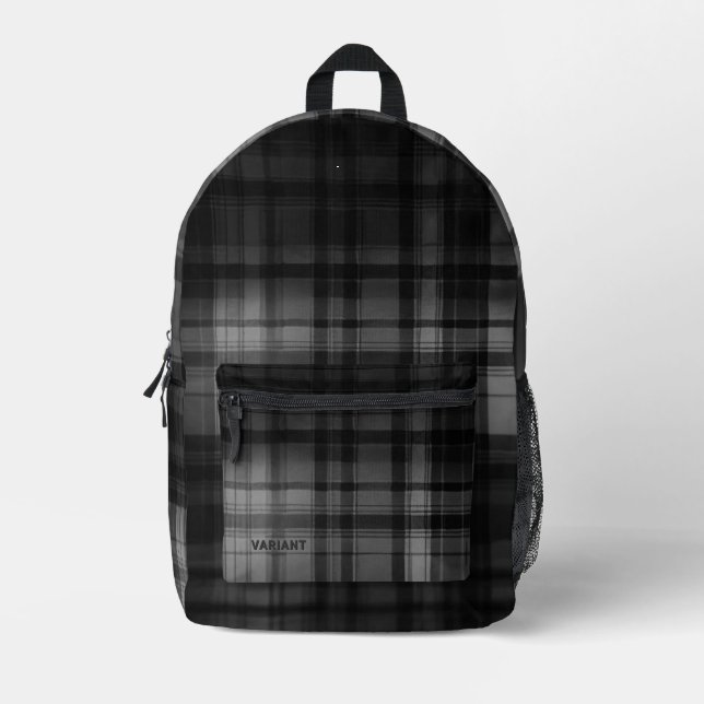 VARIANT Tartan Abstraction B/W Printed Backpack (Front)