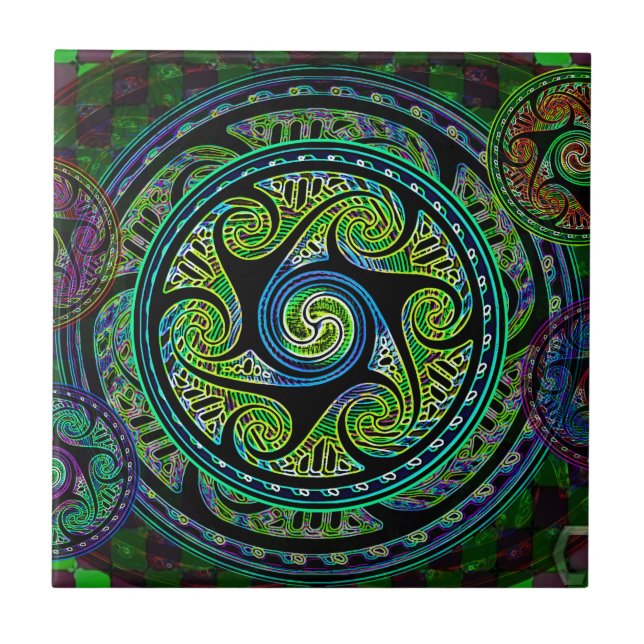 Variated Spheres Vibrant Celtic Knot Tile (Front)