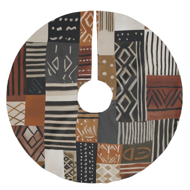 Variations of African motifs in earth tones Brushed Polyester Tree Skirt (Front)