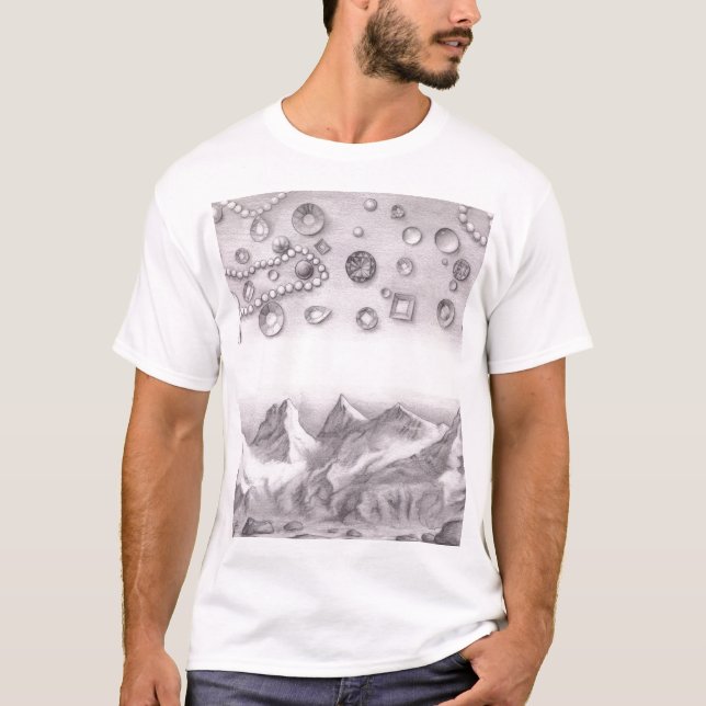 Variations of Faceted Gemstones and Pearls in Sky  T-Shirt (Front)