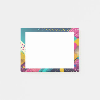 Varied colourful shapes on a dark background post-it notes