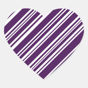 Varied Purple and White Angled Stripes Heart Sticker
