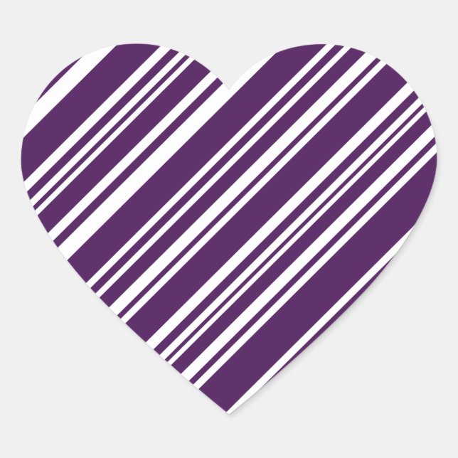 Varied Purple and White Angled Stripes Heart Sticker (Front)